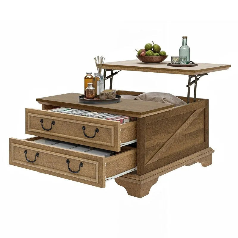 Moasis Farmhouse Lift Top Square Coffee Table with Storage