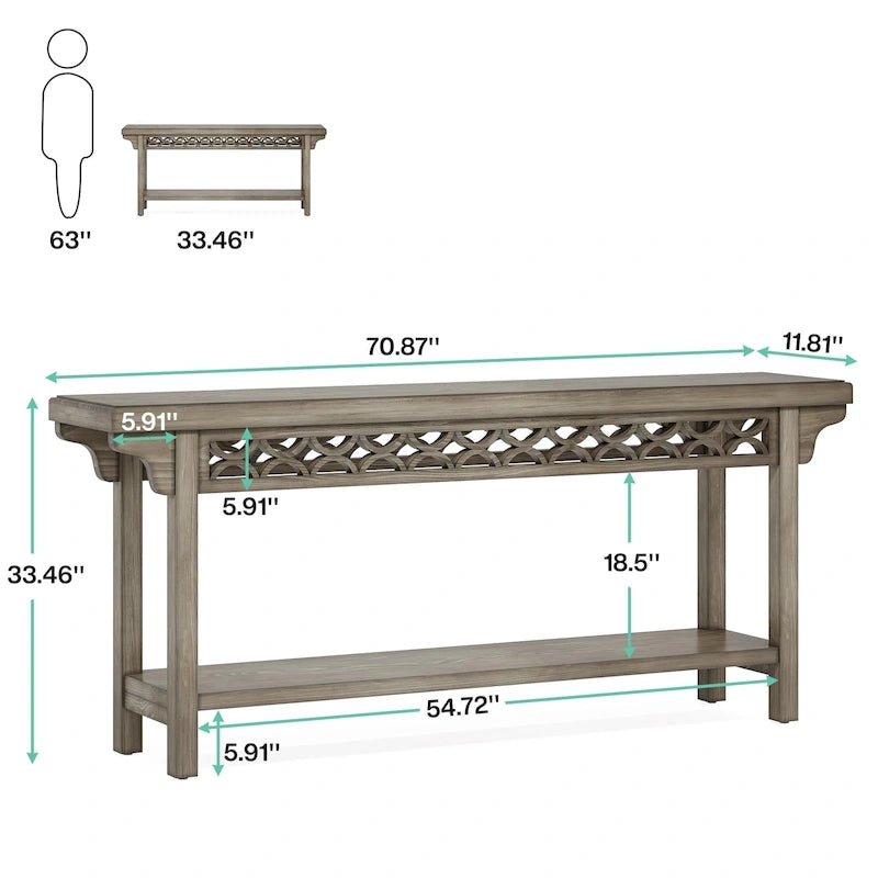 70.8 Inch Farmhouse Solid Wood Long Console Table Sofa Table
