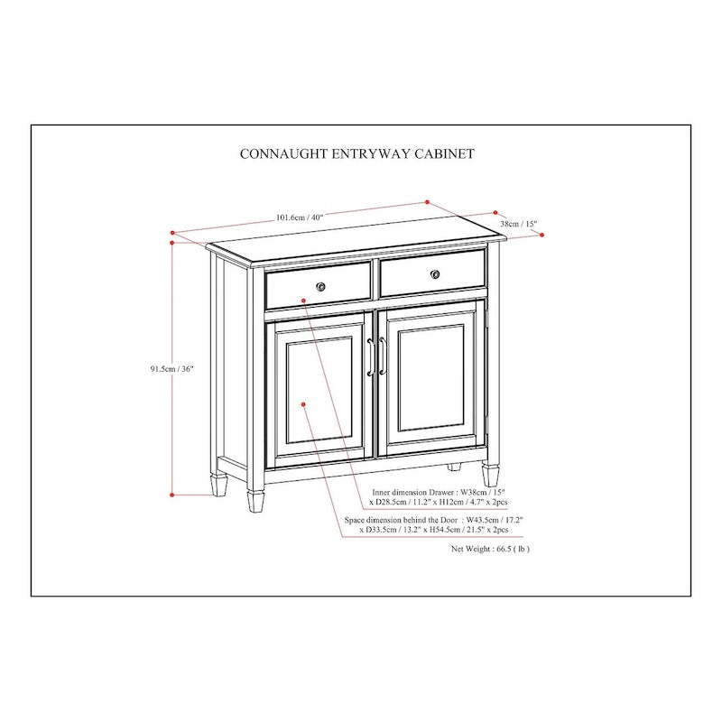 WYNDENHALL Hampshire 40 Wide Solid Wood Traditional Entryway Storage Cabinet - 40w x 15d x 36 h