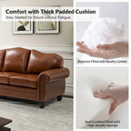 Balvino 81 Wide Transitional Genuine Leather Rolled Arm Sofa with Nailhead Trim and Removable Cushions