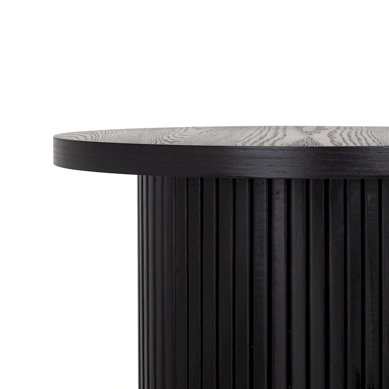 Round Wood End Table Fluted Pedestal Side Table