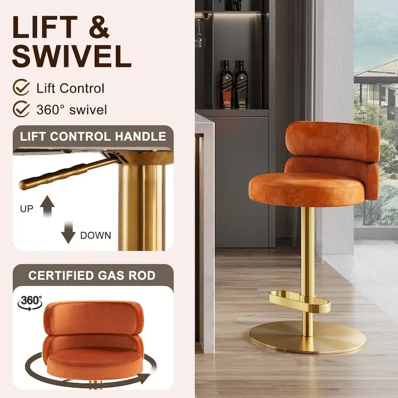 CAROCC Velvet Counter Bar stool with Height Adjustable and Swivel