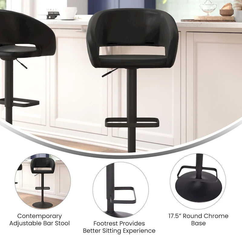 Modern Upholstered Adjustable-Height Barstool with Rounded Back