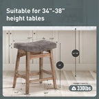 24 Inch Solid Wood Barstools with Linen / PU Leather Fabric Cushion, Set of 2