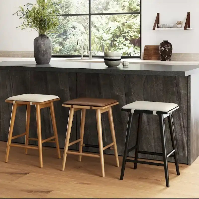 Barker Boucle Upholstered Barstool, Backless Counter Height Stool with Cushion