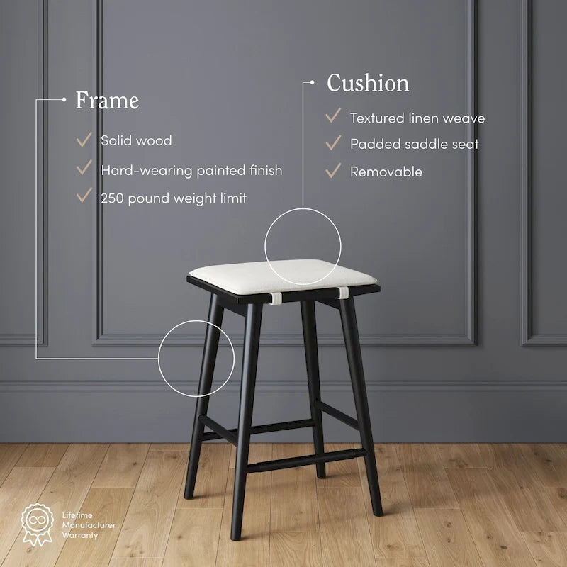 Barker Boucle Upholstered Barstool, Backless Counter Height Stool with Cushion