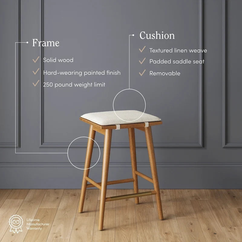 Barker Boucle Upholstered Barstool, Backless Counter Height Stool with Cushion