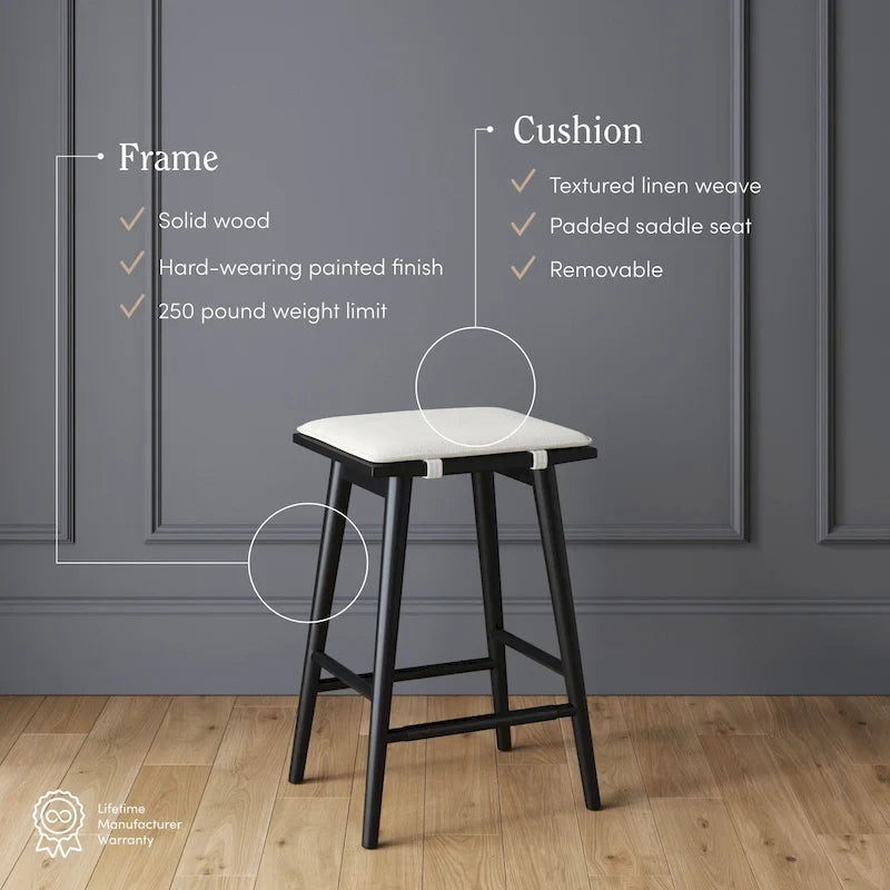 Barker Boucle Upholstered Barstool, Backless Counter Height Stool with Cushion