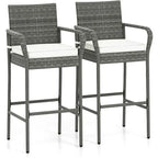 2/4 Pack Outdoor Bar Chairs Set Rattan Bar Stools w/ Seat Cushions
