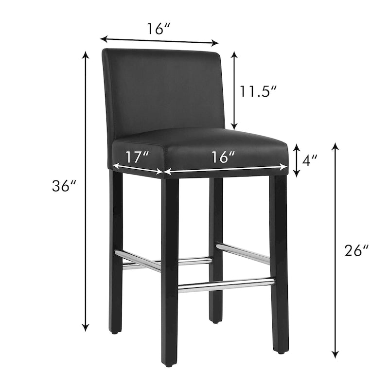 Counter Height Bar Stools Set of 2, 26 Seat Height Upholstered Barstools with Back