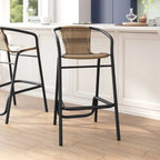 Commercial Indoor-Outdoor Rattan Restaurant Barstool with Aluminum Frame - N/A