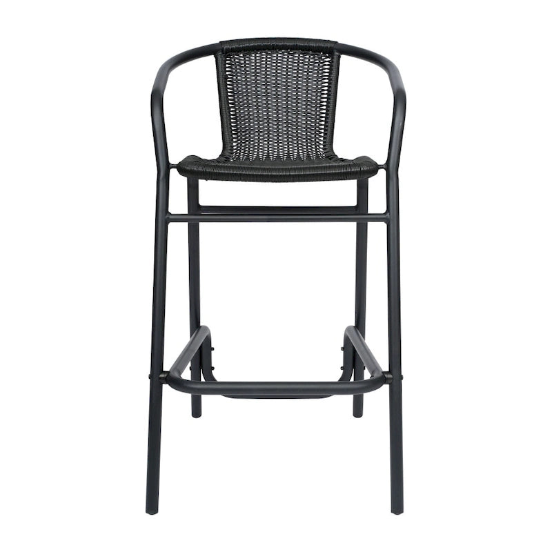 Commercial Indoor-Outdoor Rattan Restaurant Barstool with Aluminum Frame - N/A