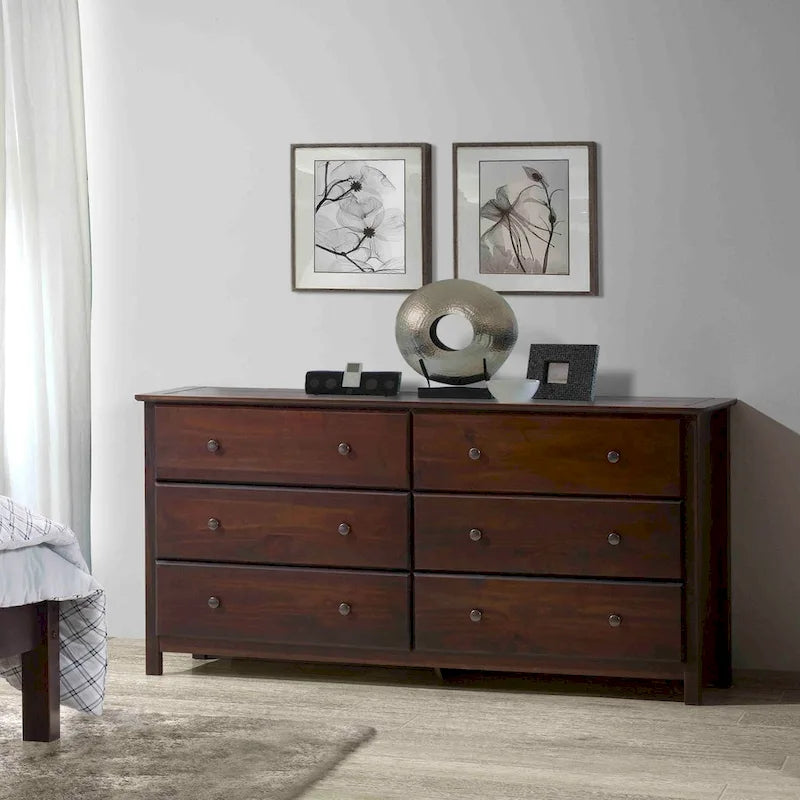 Grain Wood Furniture Shaker-style 6-drawer Solid Wood Dresser