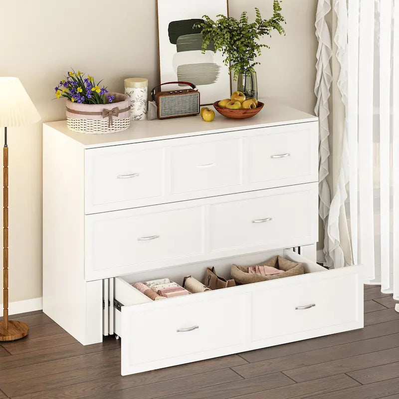Full Size Murphy Bed Chest with Drawers For Home Office or Small Room