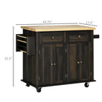 HOMCOM Kitchen Island on Wheels, Rolling Cart with Rubberwood Top, Spice Rack, Towel Rack and Drawers for Dining Room, Brown Oak