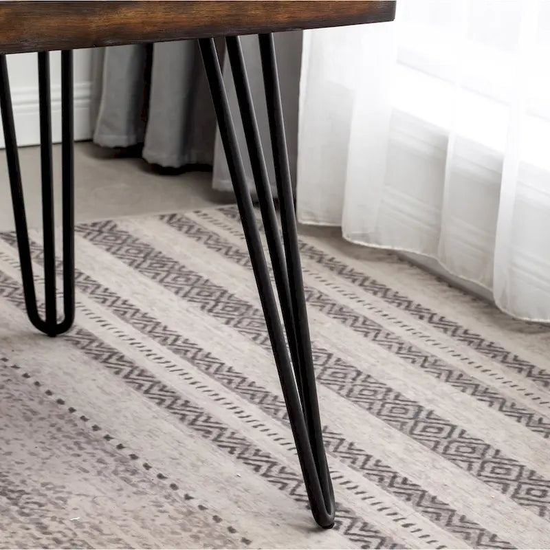 Industrial Metal Hairpin Design Dining Table, Rustic Dark Pine