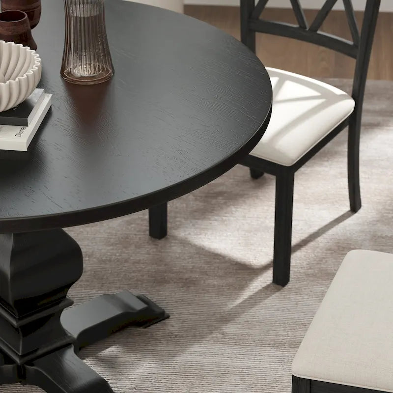 Roundhill Furniture Havre Pedestal Base Round Dining Table - N/A