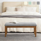 Upholstered Fabric Entryway Bench, Bedroom Bench for End of Bed Beige, Solid Wood 44-inch