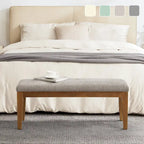 Upholstered Fabric Entryway Bench, Bedroom Bench for End of Bed Beige, Solid Wood 44-inch