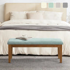 Upholstered Fabric Entryway Bench, Bedroom Bench for End of Bed Beige, Solid Wood 44-inch