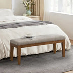 Upholstered Fabric Entryway Bench, Bedroom Bench for End of Bed Beige, Solid Wood 44-inch
