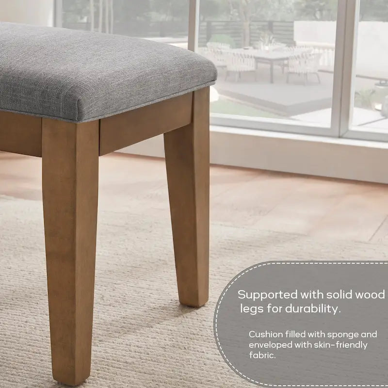 Upholstered Fabric Entryway Bench, Bedroom Bench for End of Bed Beige, Solid Wood 44-inch
