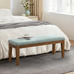 Upholstered Fabric Entryway Bench, Bedroom Bench for End of Bed Beige, Solid Wood 44-inch