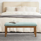 Upholstered Fabric Entryway Bench, Bedroom Bench for End of Bed Beige, Solid Wood 44-inch