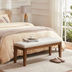 Upholstered Fabric Entryway Bench, Bedroom Bench for End of Bed Beige, Solid Wood 44-inch