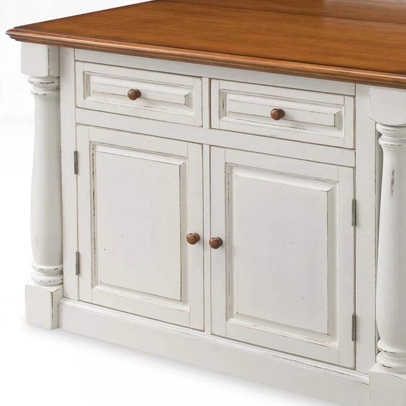 Homestyles Monarch 3-Piece Off-White Wood Kitchen Island Set with Drop Leaf Wood Top - 48' x 25' x 36'