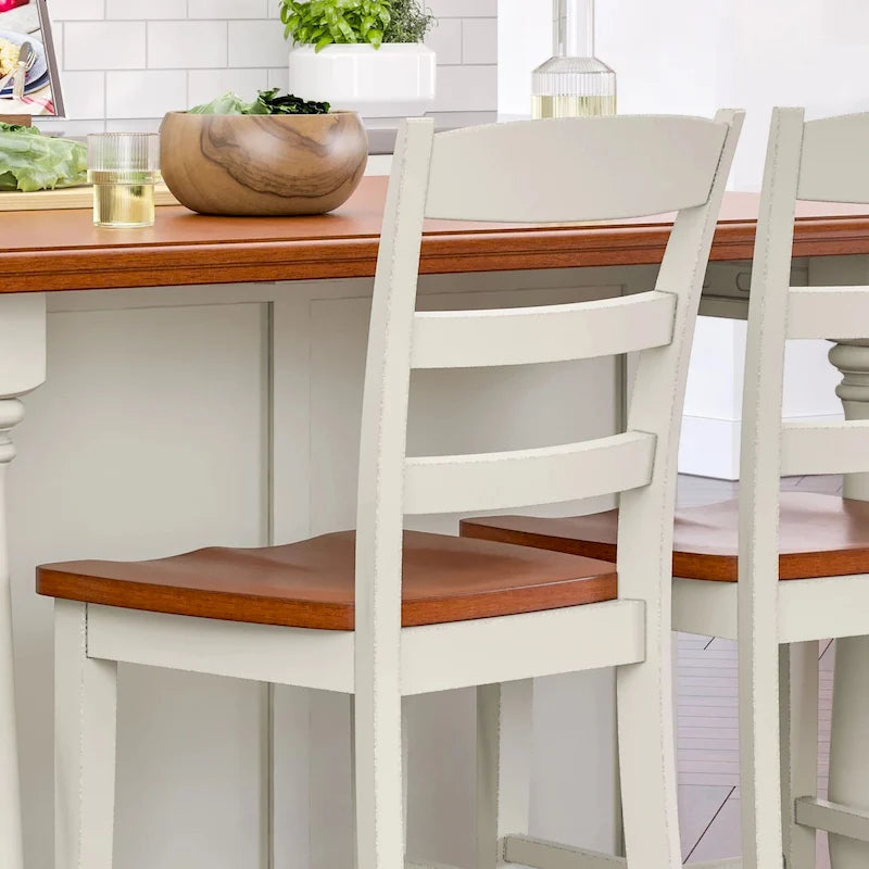 Homestyles Monarch 3-Piece Off-White Wood Kitchen Island Set with Drop Leaf Wood Top - 48' x 25' x 36'