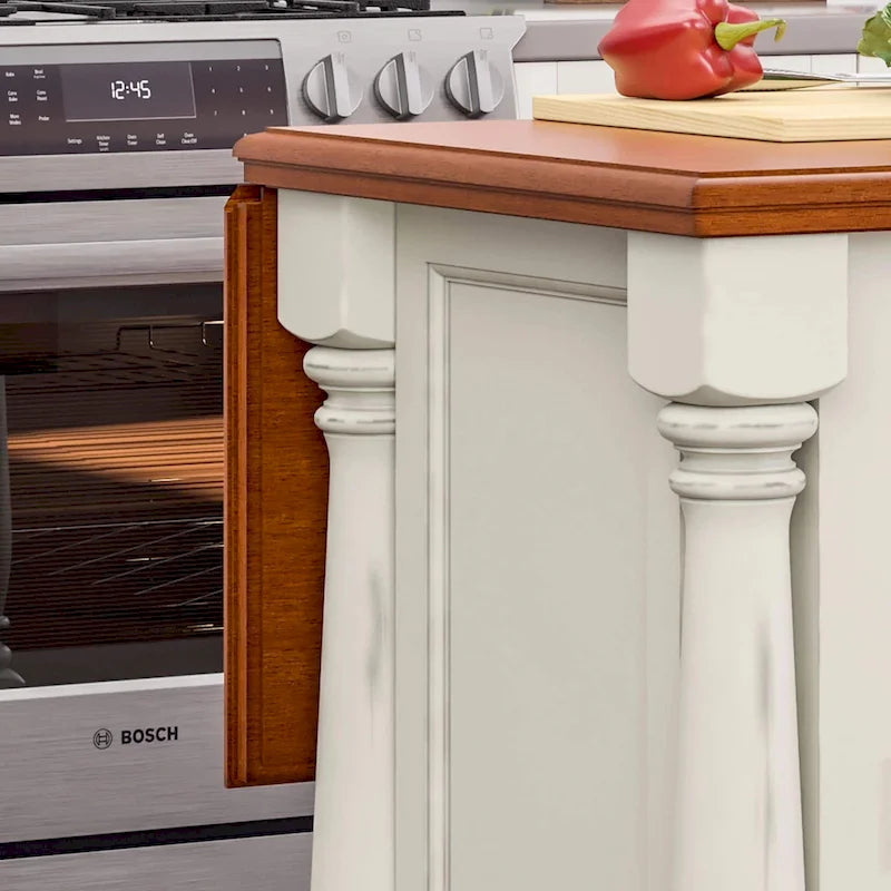 Homestyles Monarch 3-Piece Off-White Wood Kitchen Island Set with Drop Leaf Wood Top - 48' x 25' x 36'
