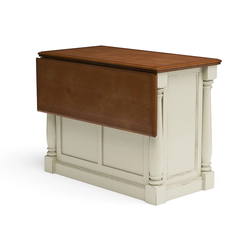 Homestyles Monarch 3-Piece Off-White Wood Kitchen Island Set with Drop Leaf Wood Top - 48' x 25' x 36'