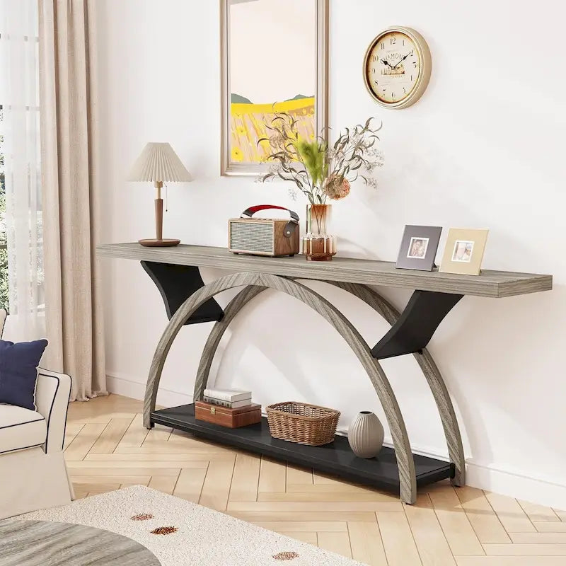Narrow Long Console Table Sofa Table with Half Moon Frame