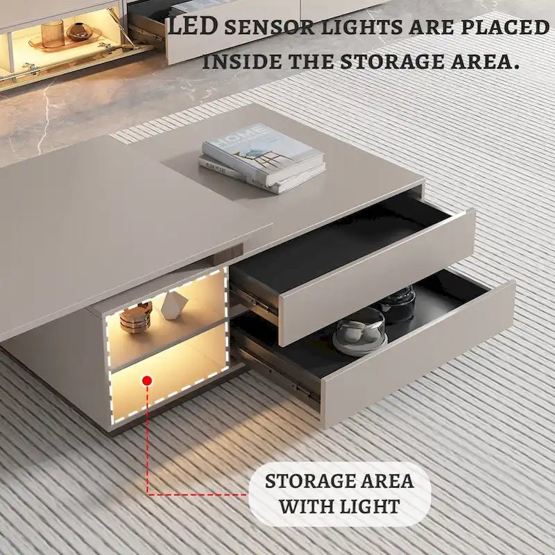 Modern Rectangular Extendable Coffee Table with Drawer Storage