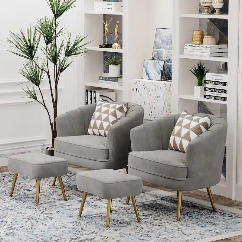 Andeworld Accent Chair with Ottoman, Upholstered Modern Single Sofa Side Chair,Comfy Barrel Club Living Room Armchair