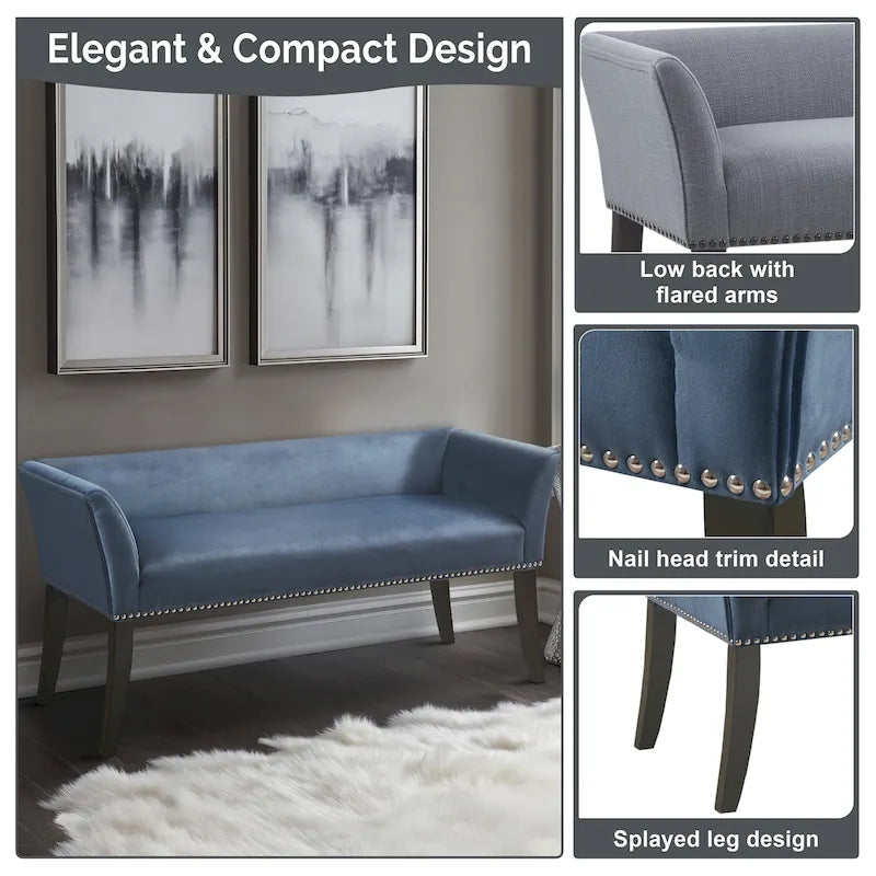 Madison Park Welburn 49.5 Upholstered Bench with Back & Wood Legs
