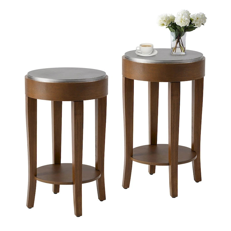COSIEST 2-Tier Round Accent End Table with Shelf