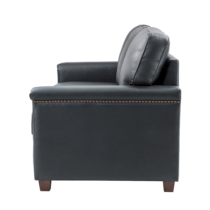 Rita Living Room 3-Seat Genuine Leather Sofa with Solid Wood Legs and Nailhead