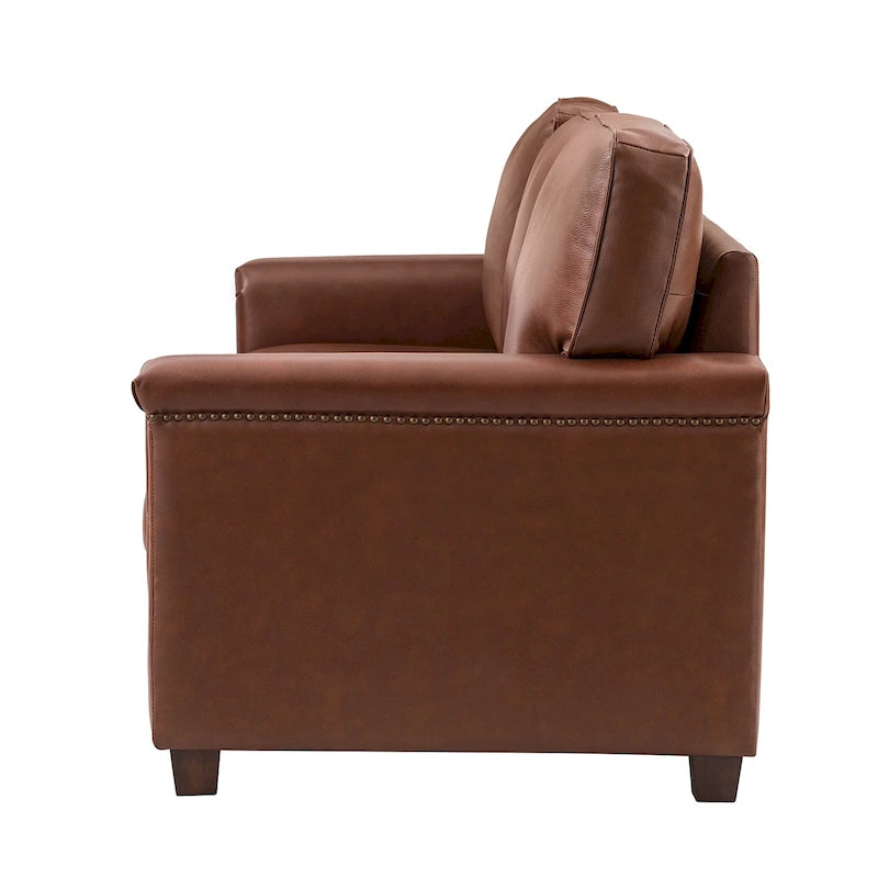Rita Living Room 3-Seat Genuine Leather Sofa with Solid Wood Legs and Nailhead