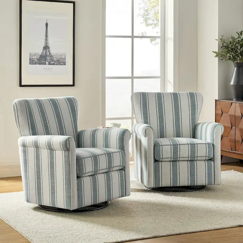 Georg Comfortable Floral Fabric Swivel Rocker Chair with Rolled Armrest Set of 2 by HULALA HOME