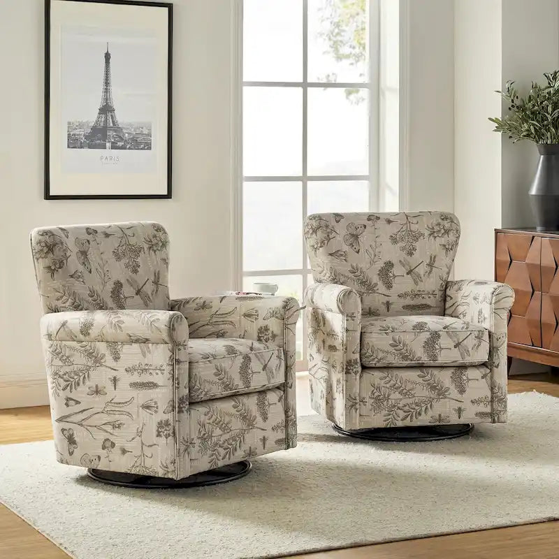 Georg Comfortable Floral Fabric Swivel Rocker Chair with Rolled Armrest Set of 2 by HULALA HOME
