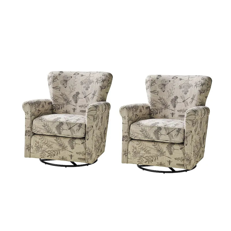 Georg Comfortable Floral Fabric Swivel Rocker Chair with Rolled Armrest Set of 2 by HULALA HOME