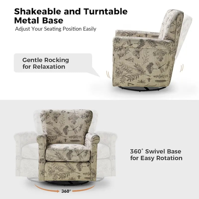 Georg Comfortable Floral Fabric Swivel Rocker Chair with Rolled Armrest Set of 2 by HULALA HOME