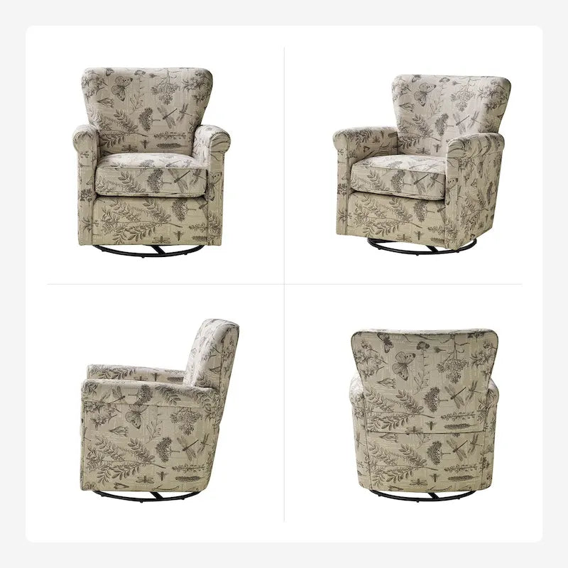 Georg Comfortable Floral Fabric Swivel Rocker Chair with Rolled Armrest Set of 2 by HULALA HOME