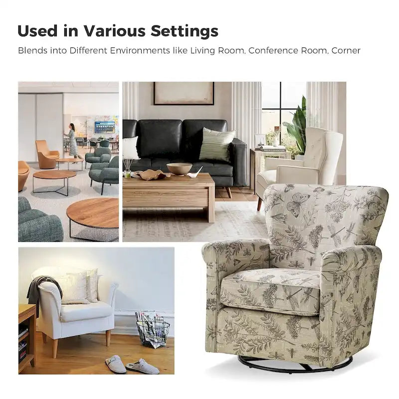Georg Comfortable Floral Fabric Swivel Rocker Chair with Rolled Armrest Set of 2 by HULALA HOME