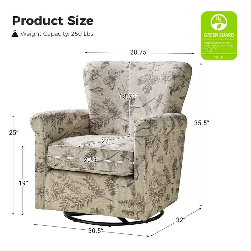 Georg Comfortable Floral Fabric Swivel Rocker Chair with Rolled Armrest Set of 2 by HULALA HOME