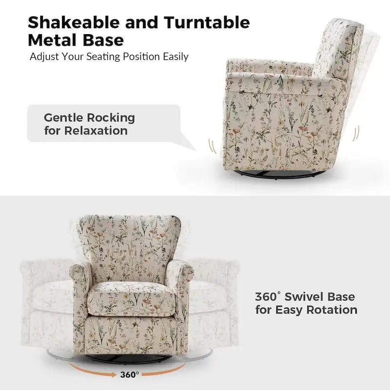 Georg Comfortable Floral Fabric Swivel Rocker Chair with Rolled Armrest Set of 2 by HULALA HOME