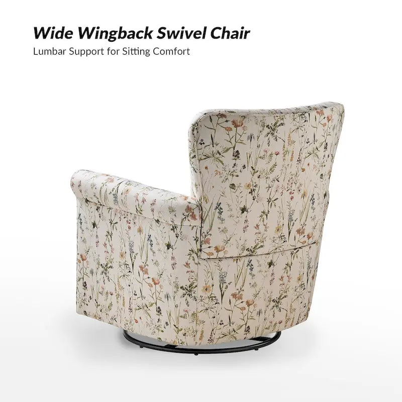Georg Comfortable Floral Fabric Swivel Rocker Chair with Rolled Armrest Set of 2 by HULALA HOME
