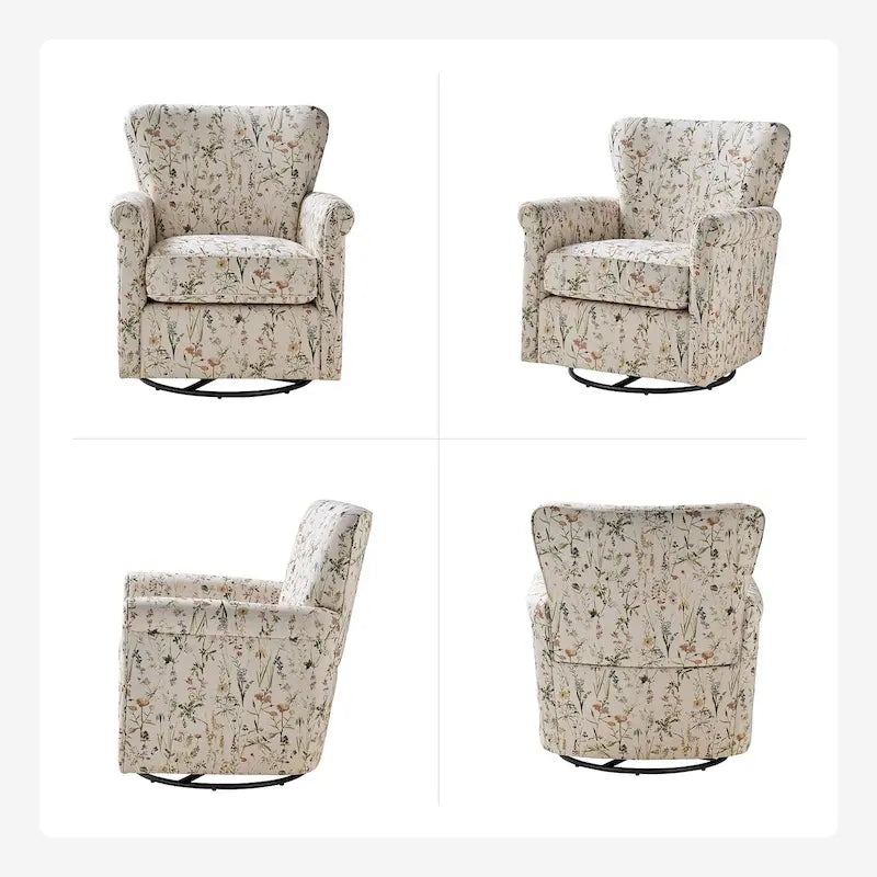 Georg Comfortable Floral Fabric Swivel Rocker Chair with Rolled Armrest Set of 2 by HULALA HOME